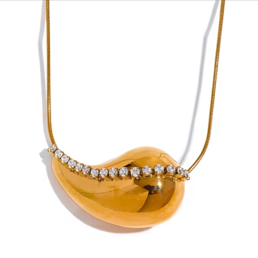 PVD Real Gold Plated Modern Twist Necklace – Stainless Steel, Zircon Detail - Picture 7 of 13
